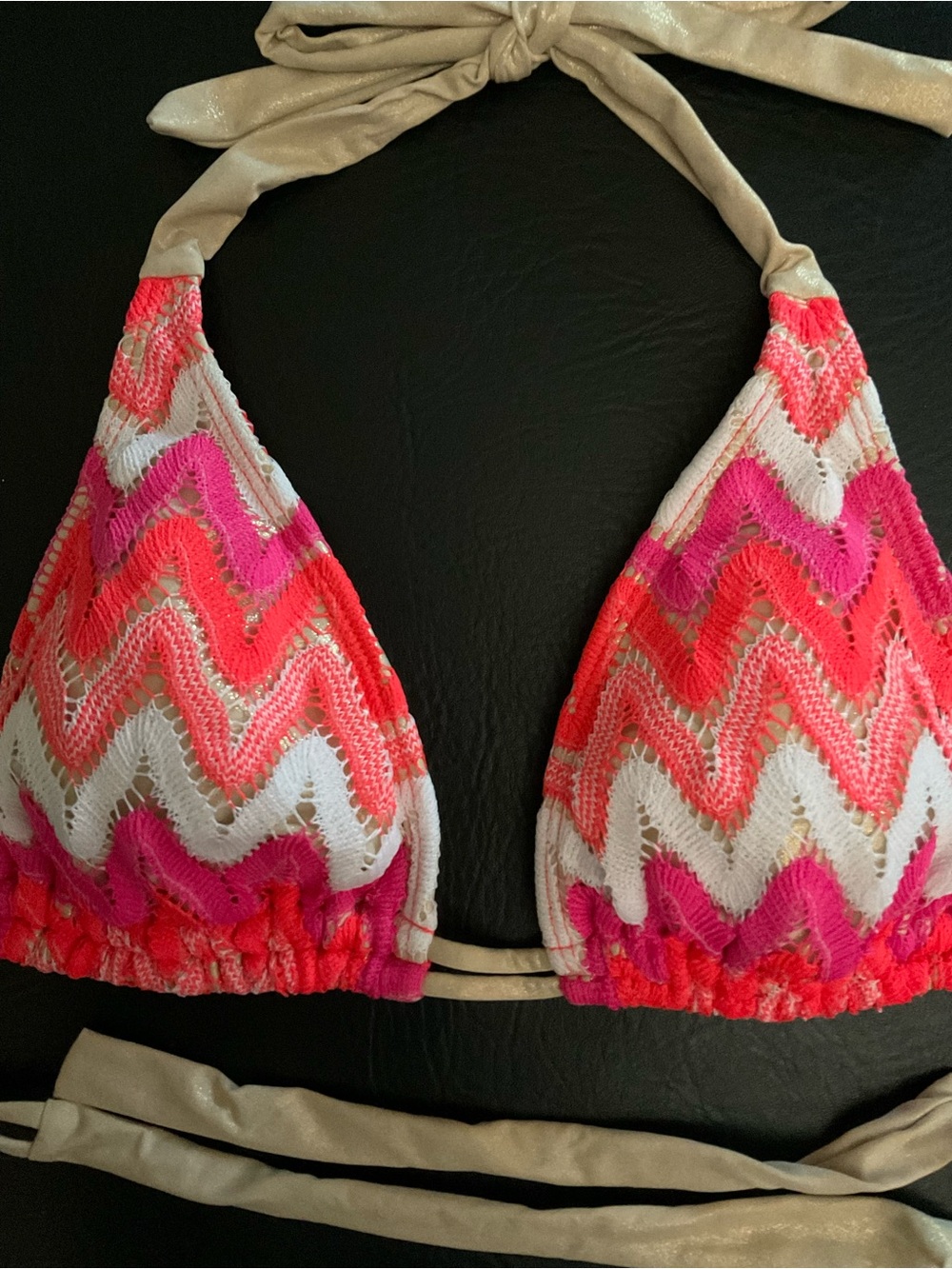 Luli Fama FLAMINGO BEACH Chevron Striped Triangle Bikini Top Size D-Cup/XL